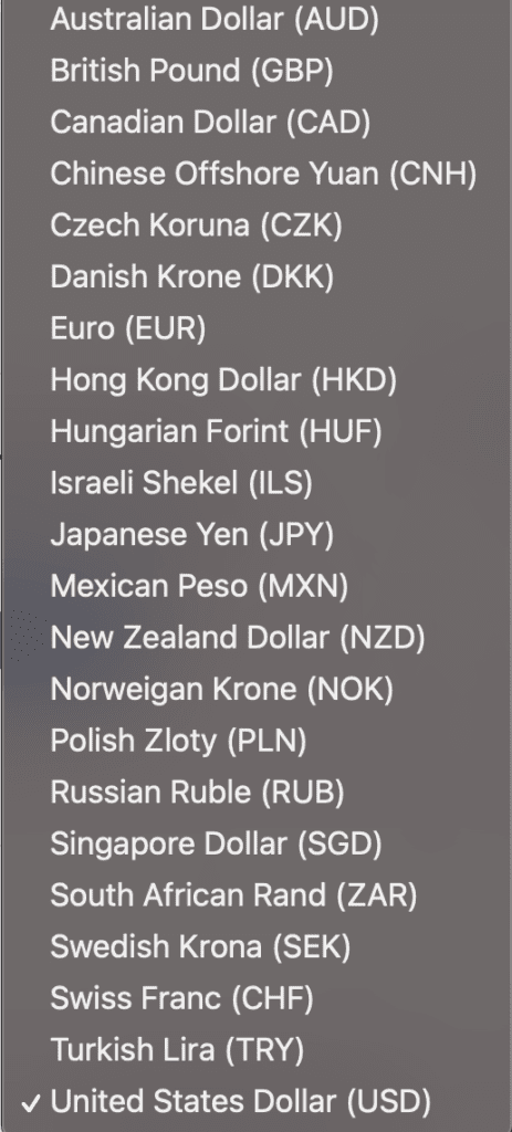 IBKR 可接受入金的幣種