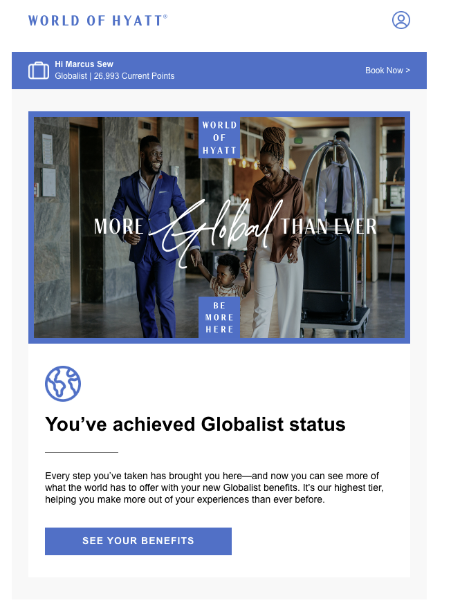 老蕭 3 月初剛收到晉升 World of Hyatt Globalist 會籍的通知