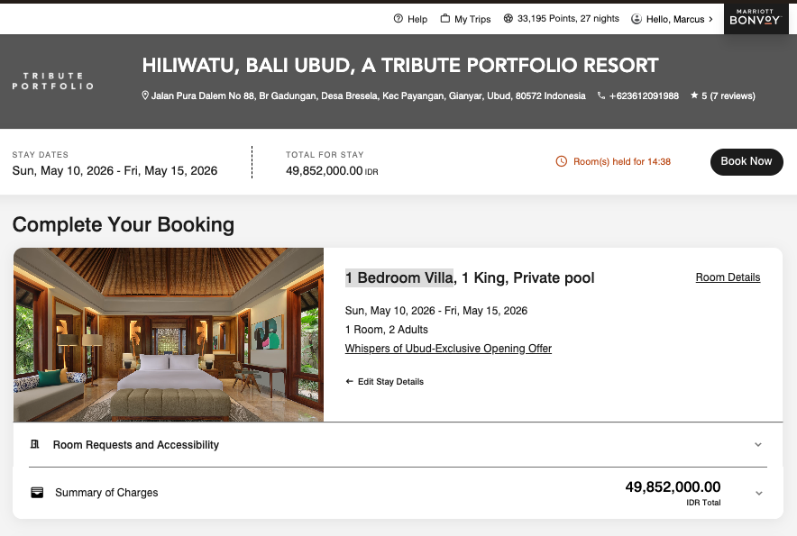 Cash for 1 Bedroom Villa 峇里島 Hiliwatu Tribute Portfolio Resort 私人熱水泳池一臥別墅現金預訂頁面,5 晚定價 IDR49,852,000